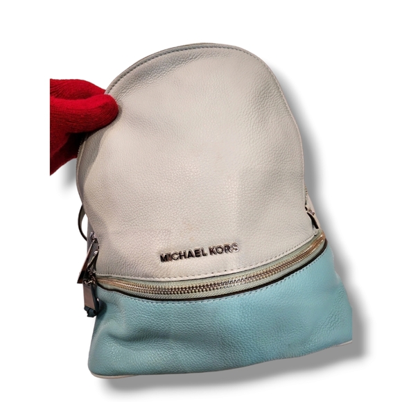 MICHAEL KORS Leather Celadon Azure Rhea Zip Travel Backpack -Medium - Picture 2 of 12